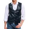 Barry.Wang Dark Navy Mens Leather Vests Casual Western Cowboy Vest V-neck Jacket Lightweight Waistcoat view 2