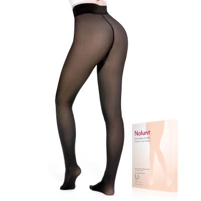 NOLUNT Black Fleece Lined Tights Women,Fake Translucent Warm Pantyhose Leggings Fleece Lined Thermal Tights Skin Color for Women in Winter.(Black-MM)
