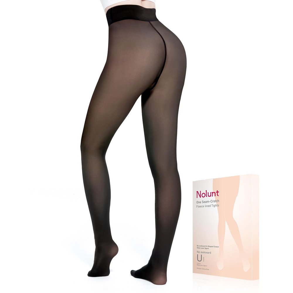 NOLUNT Black Fleece Lined Tights Women,Fake Translucent Warm Pantyhose Leggings Fleece Lined Thermal Tights Skin Color for Women in Winter.(Black-MM)