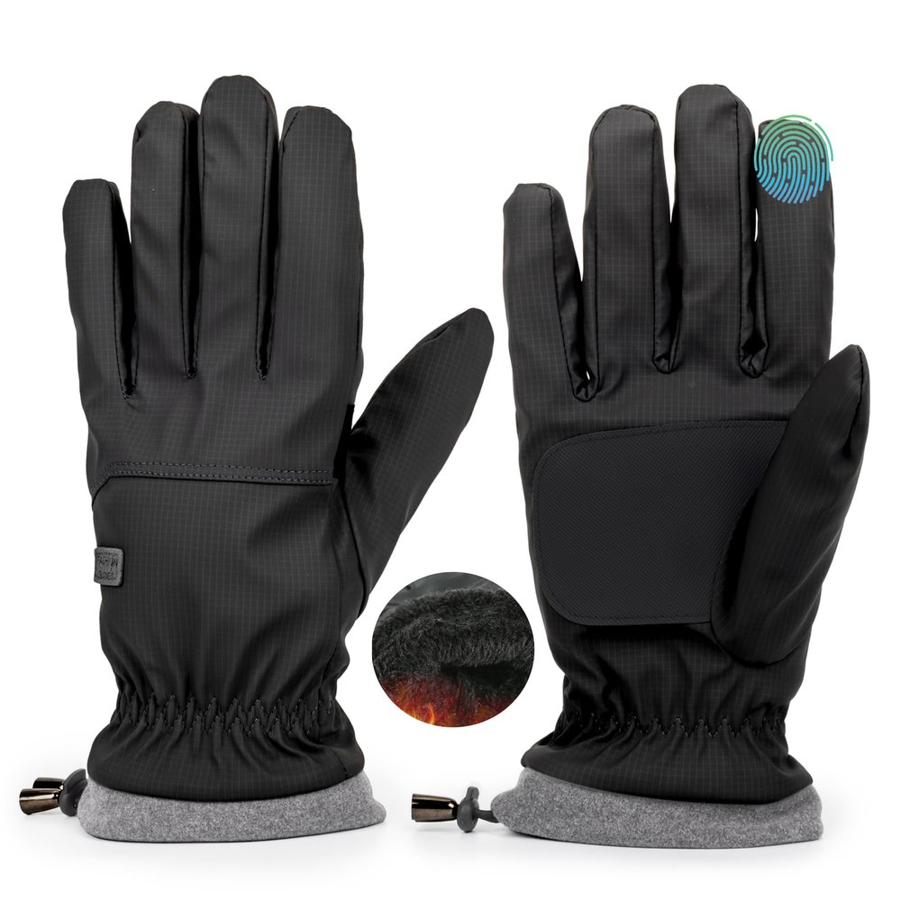 Bawnhaw Black Warm Waterproof Winter Ski-Gloves for Men Women, Windproof Anti-Slip Touchscreen Snow Gloves with Touchscreen Fingers for Cold Weather Skiing Driving Running Snowboarding Hiking Cycling