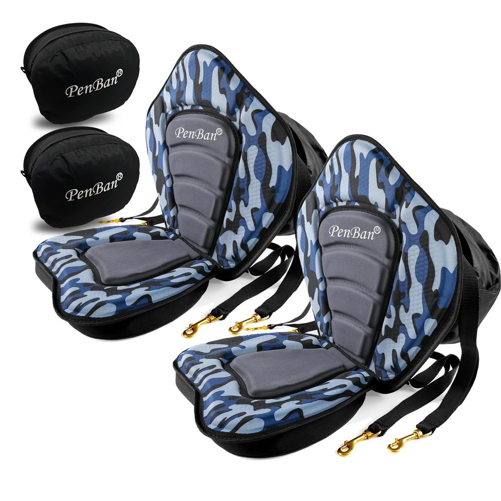 PenBan Universal Deluxe Kayak Seat Cushion with Storage Bag for Kayak,Padded Boat,SUP,Canoe,Fishing Boat,Seats with 4 Adjustable Straps(2 Pack Blue Thicken)