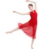 AFAVOM Women Cutout Lyrical Dance Dress Adult Sleeveless Lyrical Dance Costume Solid Color Backless Ballet Leotards Skirt Dancewear Flowy Mesh Dress Contemporary Dance Tulle Costumes Red XS view 1
