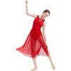 AFAVOM Women Cutout Lyrical Dance Dress Adult Sleeveless Lyrical Dance Costume Solid Color Backless Ballet Leotards Skirt Dancewear Flowy Mesh Dress Contemporary Dance Tulle Costumes Red XS view 2
