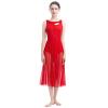 AFAVOM Women Cutout Lyrical Dance Dress Adult Sleeveless Lyrical Dance Costume Solid Color Backless Ballet Leotards Skirt Dancewear Flowy Mesh Dress Contemporary Dance Tulle Costumes Red XS view 3