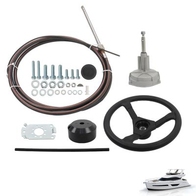 TJHSM 16 FT Boat Steering Control Cable Outboard Mechanical Rotary Steering Kit with 3/4 Tapered Shaft Replacement for Yachts and Fishing Boats