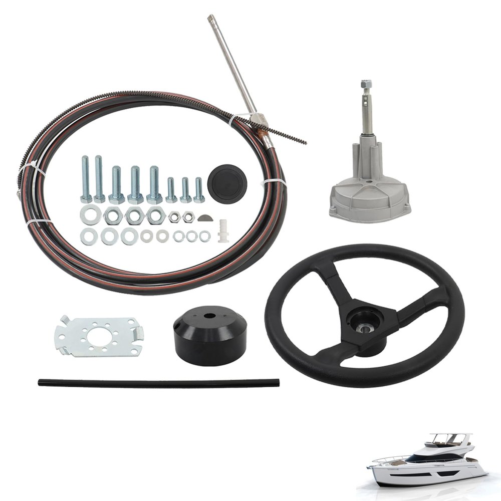 TJHSM 16 FT Boat Steering Control Cable Outboard Mechanical Rotary Steering Kit with 3/4 Tapered Shaft Replacement for Yachts and Fishing Boats