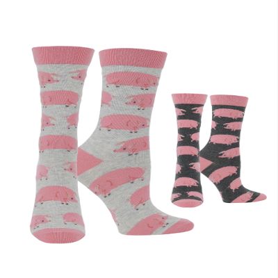 WHD Pig Crew Socks for Women & Men | Charcoal Heather, Large | 1-Pack