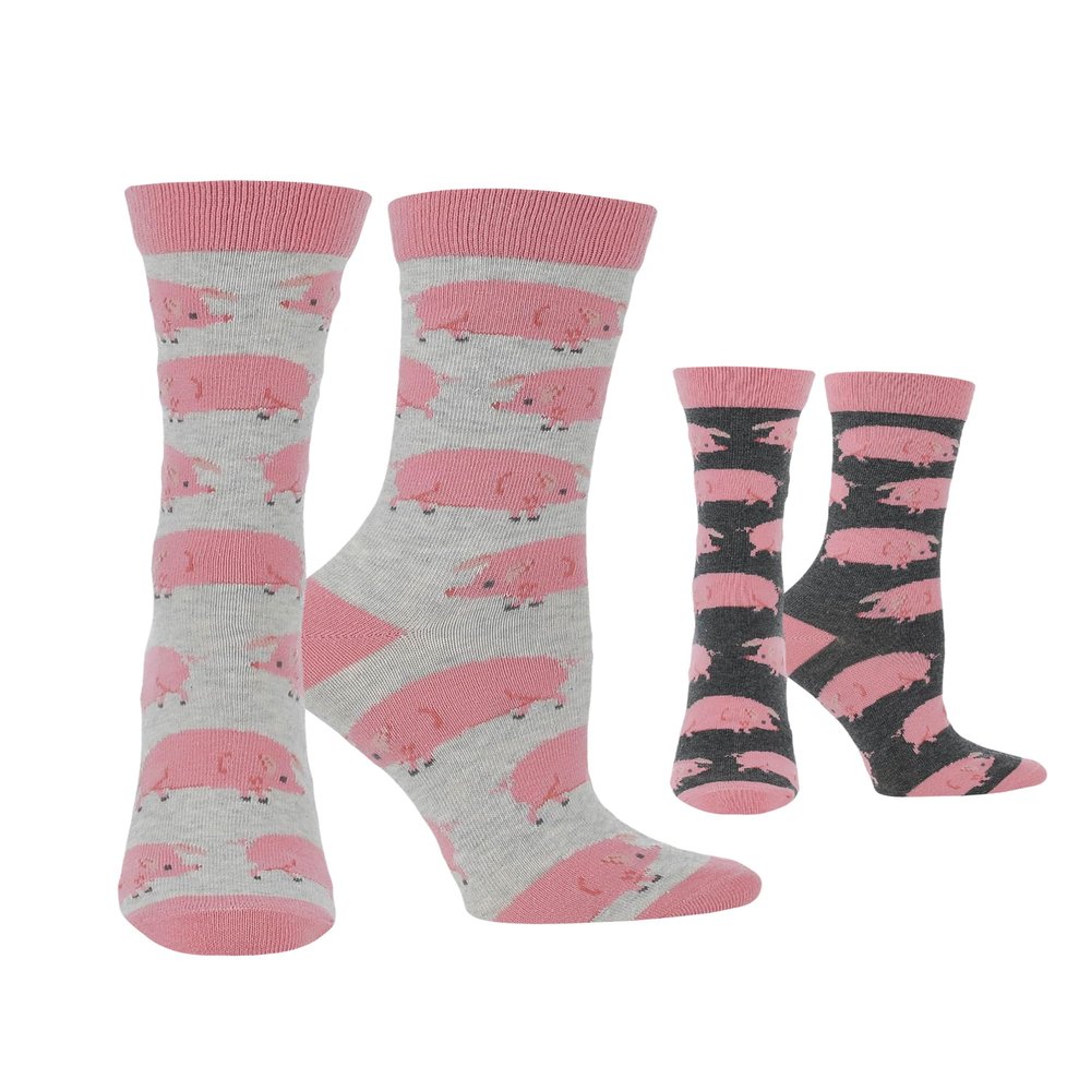 WHD Pig Crew Socks for Women & Men | Charcoal Heather, Large | 1-Pack