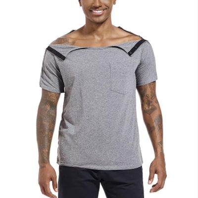 Landofgenie Post-Surgery Tear Away Snap Shirt Recovery Top Grey 2XL