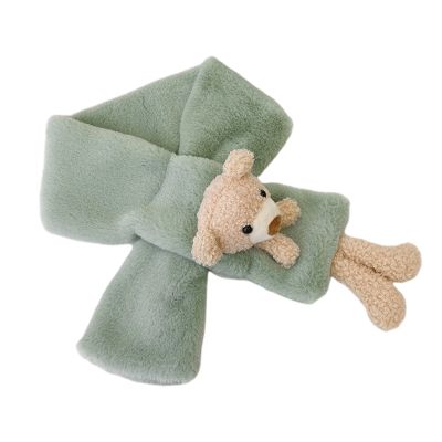 NPQPNAFC Scarf,Girl Solid Color Thicken Plush for Cross Collar Bear Scarf Wrap Winter Neck Warmers For Winter Warm Scarf Scarf(Green)