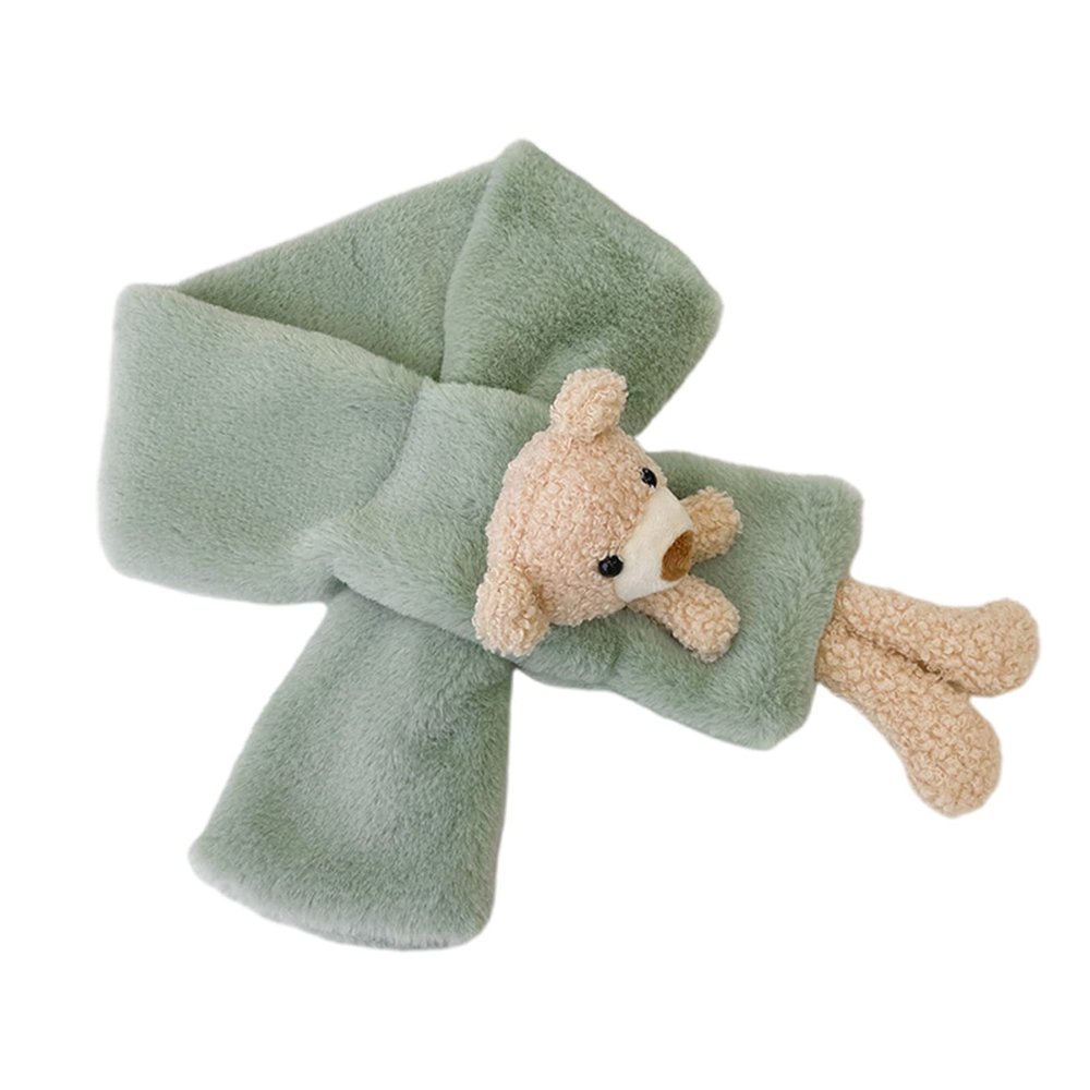 NPQPNAFC Scarf,Girl Solid Color Thicken Plush for Cross Collar Bear Scarf Wrap Winter Neck Warmers For Winter Warm Scarf Scarf(Green)