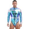 Shinsto Men's Astronaut Costume Adult Space Suit Mock Neck Zipper Front Bodysuit Leotard Halloween Fancy Dress Blue Large view 1