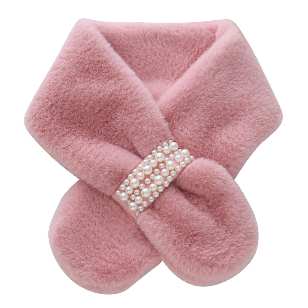 NPQPNAFC Scarf,Girls Winter Warm Thicken Scarfs Pearl Cross Buckle Faux Plush Cross Collar Scarf Shawl Lovely Warm Soft Scarf Scarf(Pink)