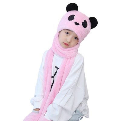 NPQPNAFC Scarf,3 in 1 Kids Boys Girls Hooded Scarf with Pockets Hat Long Scarf Gloves Set Cute Panda Ears Thicken Plush Warm Scarf(Pink,Small)