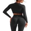 SUUKSESS Women 2 Piece Workout Sets Hidden Scrunch Hip Lifting Seamless Leggings Long Sleeve Yoga Crop Tops High Waisted Yoga Pants Tracksuits (Black, M) view 1