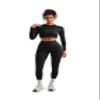 SUUKSESS Women 2 Piece Workout Sets Hidden Scrunch Hip Lifting Seamless Leggings Long Sleeve Yoga Crop Tops High Waisted Yoga Pants Tracksuits (Black, M) view 2