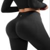SUUKSESS Women 2 Piece Workout Sets Hidden Scrunch Hip Lifting Seamless Leggings Long Sleeve Yoga Crop Tops High Waisted Yoga Pants Tracksuits (Black, M) view 4