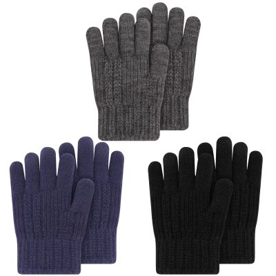 ORVINNER Kids Winter Gloves for Boys Girls, 3 Pairs Children Warm Wool Lined Gloves Toddler Thermal Knitted Mittens (Black/Navy/Dark Grey - Solid Color, 1-4 Years)
