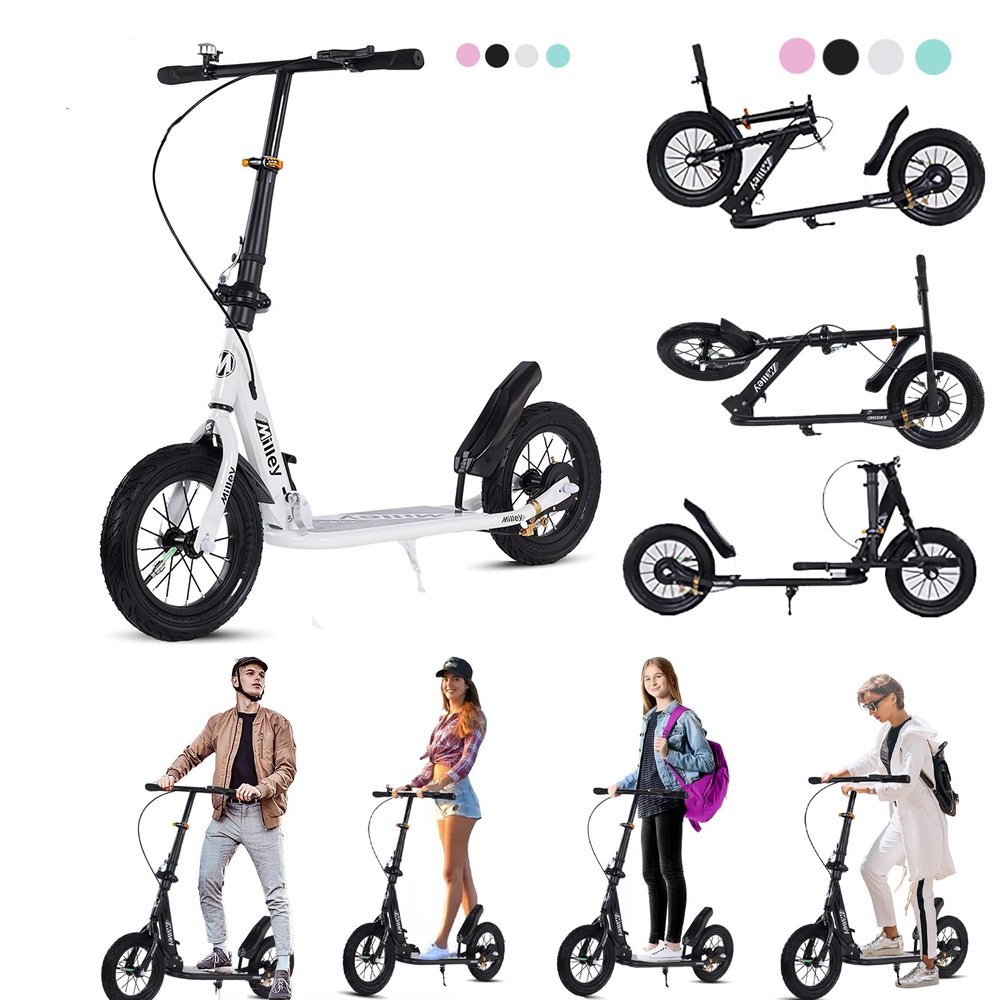 CUIOT Adult Kick Scooter 330 Lbs, Folding Commuter Scooter for Adults & Teens, 290mm Big Wheel, Adjustable Heigh, Rear Holding Brake, Lightweight Sports Scooter for Indoor and Outdoor,White