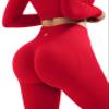 SUUKSESS Women 2 Piece Workout Sets Hidden Scrunch Hip Lifting Seamless Leggings Long Sleeve Yoga Crop Tops High Waisted Yoga Pants Tracksuits (Red, M) view 4