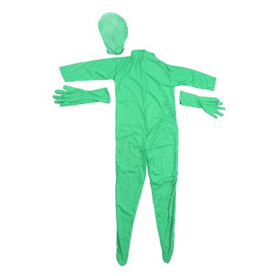 Pongnas Green Man Suit WrinkleFree Green Screen Bodysuit with Zipper for Film Special Effects, Breathable Face, Green (160cm)