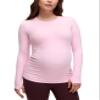 CRZ YOGA Butterluxe Maternity Crewneck Long Sleeve Shirts - Athletic Yoga Casual Pregnancy Womens Tee Tops Basic Layer Soft Pink Peony Medium view 1