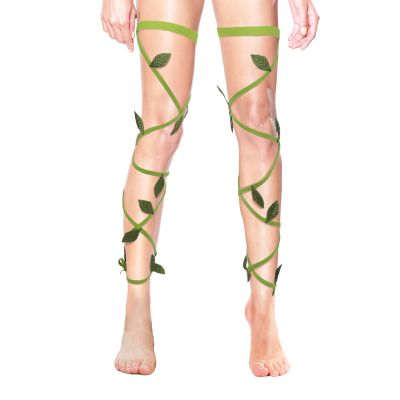 Halloween costume, tree demon forest themed party, elf flower fairy dress, green ivy bound socks