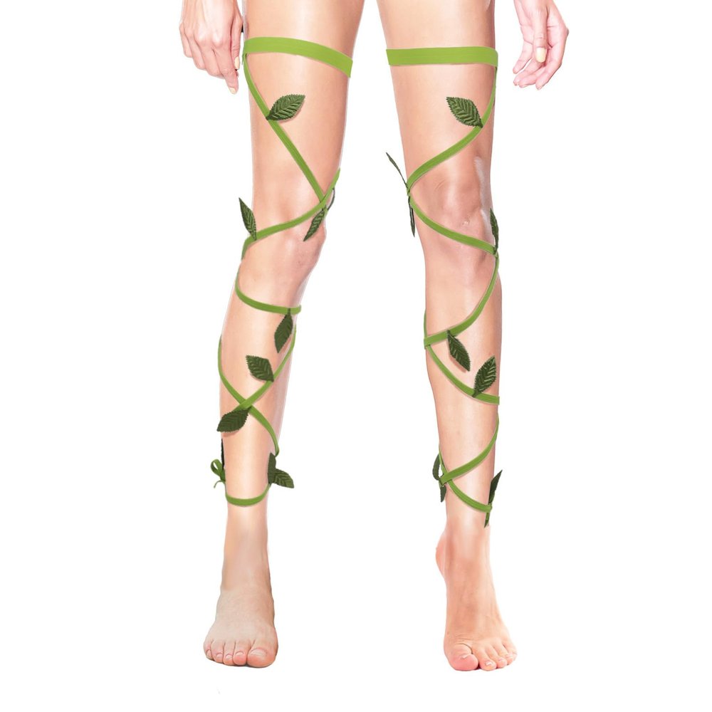 Halloween costume, tree demon forest themed party, elf flower fairy dress, green ivy bound socks
