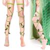 Halloween costume, tree demon forest themed party, elf flower fairy dress, green ivy bound socks view 2