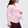 CRZ YOGA Butterluxe Maternity Crewneck Long Sleeve Shirts - Athletic Yoga Casual Pregnancy Womens Tee Tops Basic Layer Soft Pink Peony Large view 4