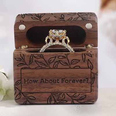 WERPEKA Wooden Ring Box for Wedding or Engagement, Ring Bearer Gift - Storage Box