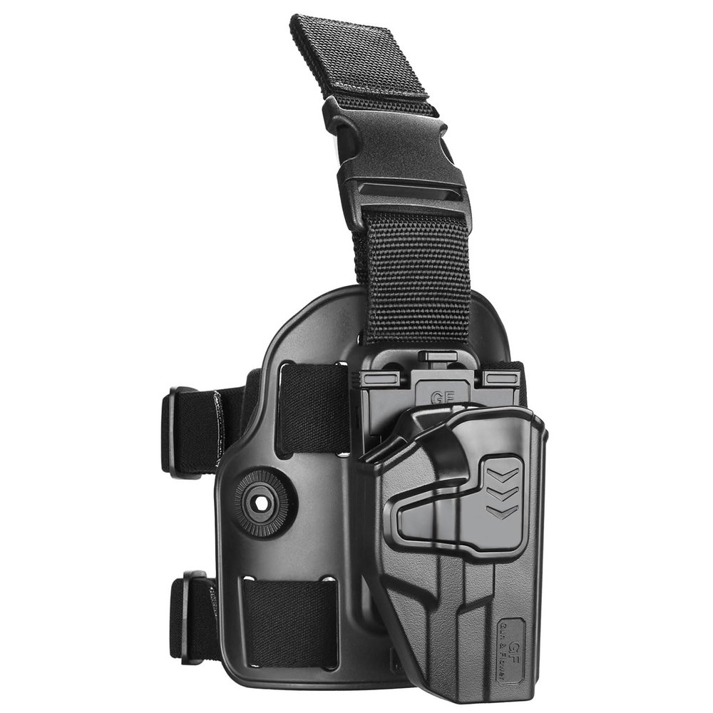Level II Tactical G19 Drop Leg Holster, Thigh Holster Fits G19 GEN 3-5 G19X/44/45,G23/32 Gen 3-4, Level II Retention Index Finger Release, Toolless Adjustment, Right Hand
