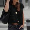 HUEAHDOU Women's Vests Lightweight Summer,Oversized Sweater Vest Women Casual V Neck Houndstooth Knit Sweaters 2025 Fall Aesthetic Checkered Work Vests(X-Large,Black) view 4