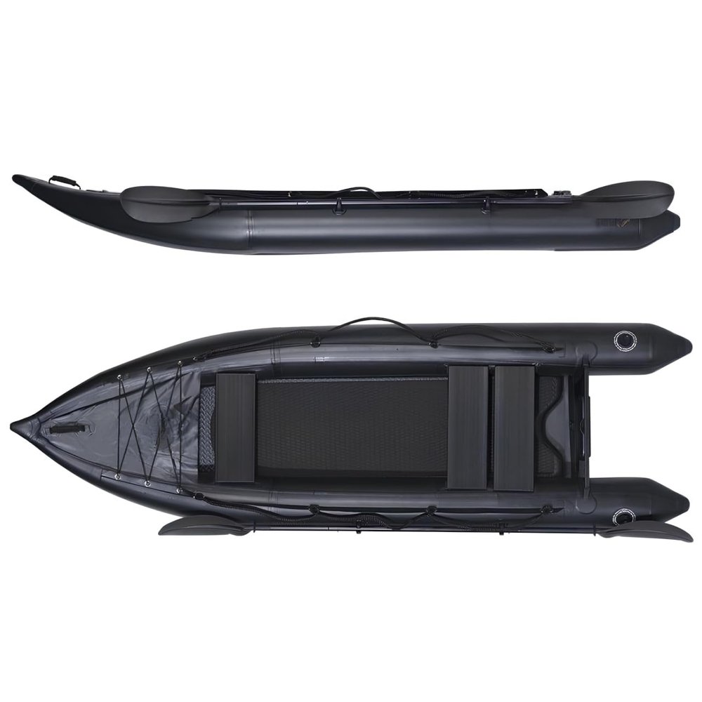 2 Person Inflatable Durable Fishing Kayak Armoured PVC Watercraft with Motor Mount Stern - 130'' x 43'' x 11.8