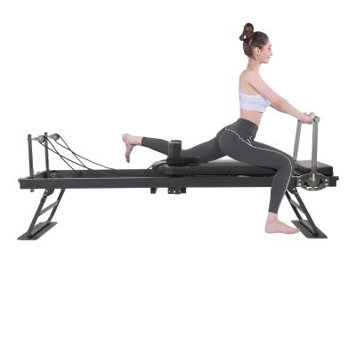Pilates Reformer, Foldable Pilates Machine Equipment with 3 Adjustable Sliding Rope Heights & 2 Gears Spring Tension for Home Gym Workout Use, 260lbs Capacity (Black)