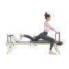 Pilates Reformer, Foldable Pilates Machine Equipment with 3 Adjustable Sliding Rope Heights & 2 Gears Spring Tension for Home Gym Workout Use, 260lbs Capacity (Grey)