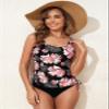 Aleumdr Women's Tankini Top Only-Modest Swim Tank Top Scoop Neck Drawstring Swimsuit Top No Bottom Floral Black Medium view 4