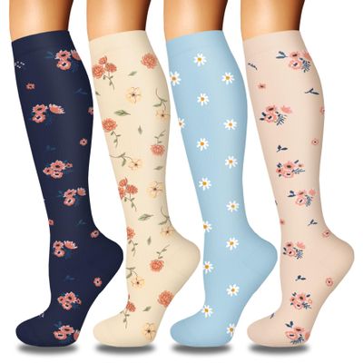 4 Pairs Compression Socks for Women Circulation-Best Mild Support for Flexible Fit Design, Gentle Pressure Feel, Practical Everyday Choice for Simple Comfort Needs Stylish Flower S-M