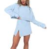 2024 New Lounge Washed Hoodie Skirt Set,Lounge Sweatsuit Set for Women,Skirt Sets 2 Piece Outfits for Women (Blue,S) view 1