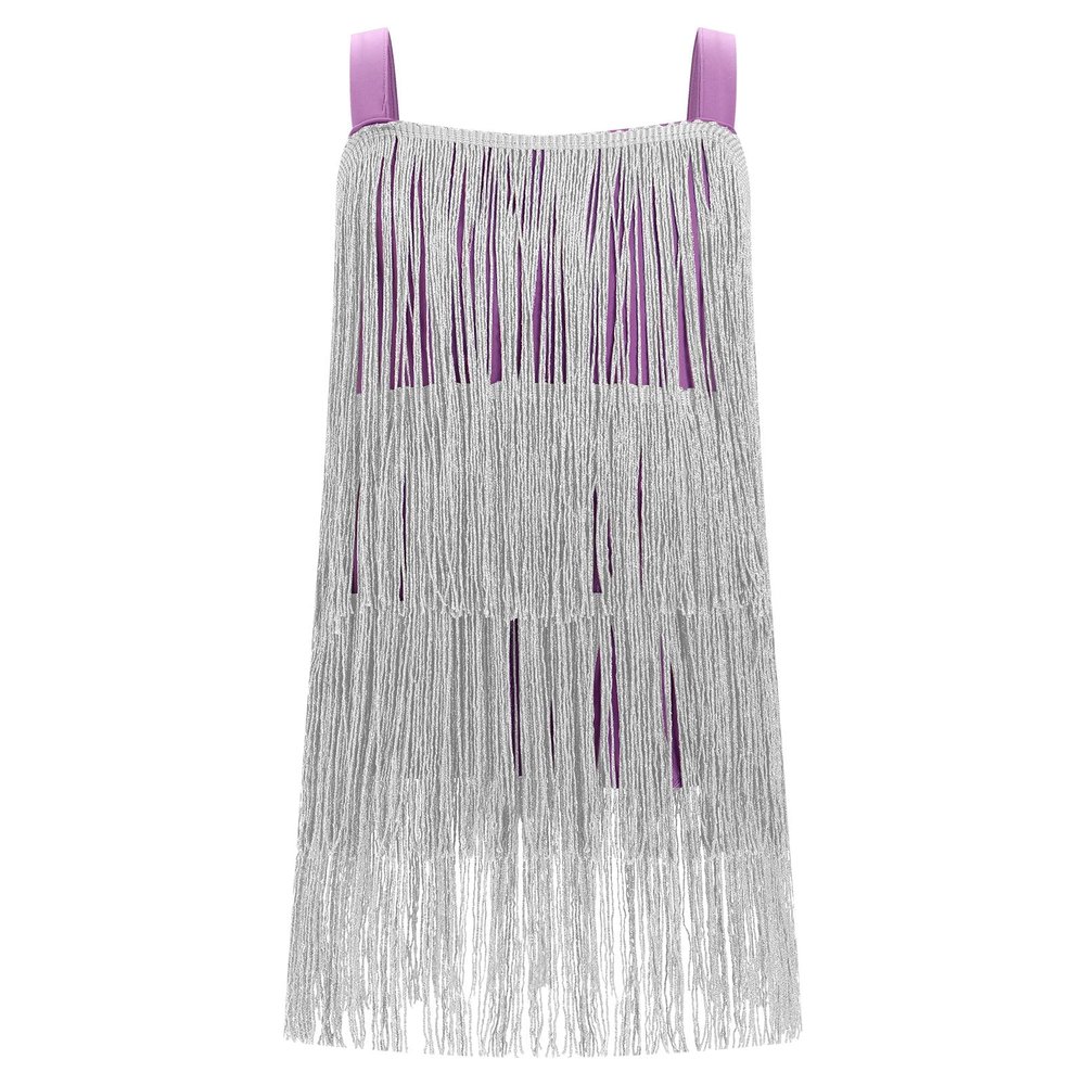 AFAVOM Toddler Girls Latin Dance Tassel Dress - 1920s Sleeveless Fringe Cami Salsa Dancewear Flapper Ballroom Cha Cha Rumba Dancing Kids Tango Samba Swing - Silver 2-3 Years