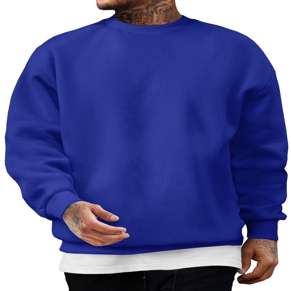 JMIERR Men's Casual Fleece Long Sleeves Crewneck Essential Sweatshirts Thick Cotton Pullover Sweatshirt for Men, US38(S), Dark Blue