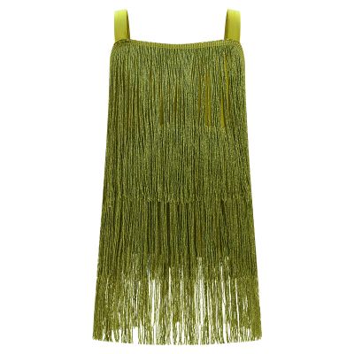 AFAVOM Toddler Girls Latin Dance Tassel Dress Sleeveless Fringe Cami Salsa Dress Dancewear Flapper Ballroom Dress Cha Cha Rumba Dancing Dress Kids Tango Samba Swing Dress Green 6-7 Years