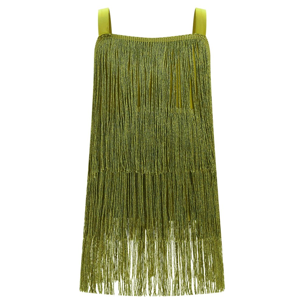 AFAVOM Toddler Girls Latin Dance Tassel Dress Sleeveless Fringe Cami Salsa Dress Dancewear Flapper Ballroom Dress Cha Cha Rumba Dancing Dress Kids Tango Samba Swing Dress Green 6-7 Years
