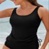 Aleumdr Womens Tankini Top Only Ruched Tummy Control Bathing Suit Top Modest Swim Tank Top No Bottom Black Small view 2