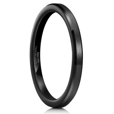 King Will 2mm Black Tungsten Men's Wedding Band - Brushed Matte Finish, Beveled Polished Edge, Comfort Fit Size 9