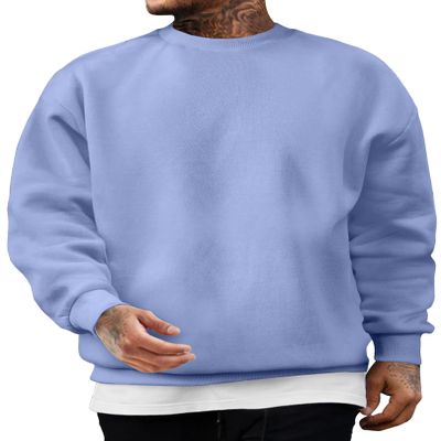 JMIERR Mens Casual Crewneck Sweatshirts Regular Fit Midweight Long Sleeve Outdoor Pullover Oversized Shirt, US50(2XL), Sky Blue