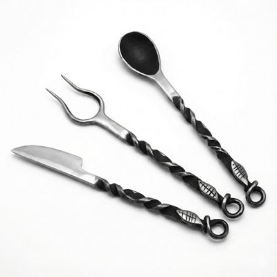 Lord of Battles Medieval Cutlery Set Functional Camp Gear Rustic Viking Cutlery Set | Pack of Medieval Knife, Fork, Spoon | Handforged Feating Set (Mild Steel)