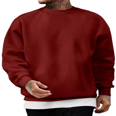 JMIERR Men's Casual Fleece Long Sleeves Crewneck Essential Sweatshirts Thick Cotton Pullover Sweatshirt for Men, US38(S), Red