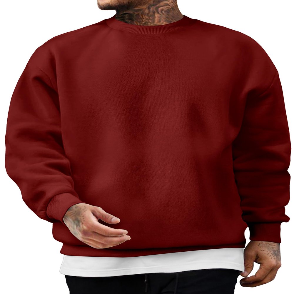 JMIERR Men's Casual Fleece Long Sleeves Crewneck Essential Sweatshirts Thick Cotton Pullover Sweatshirt for Men, US38(S), Red