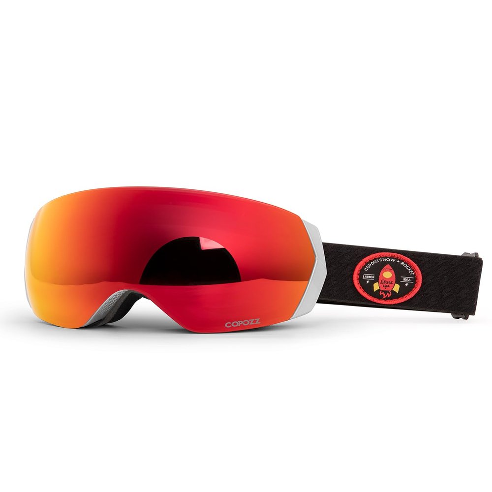 COPOZZ H2 Ski Goggles, Hyperbolic OTG Snow Goggles, Reduce Visual Distortion, Anti Fog UV Protection Interchangeable Lens, Snowboard Goggles for Adult Men Women Youth - Silver Frame Red Lens(vlt 23%)